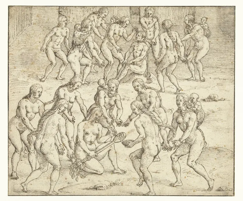 Vrouw bereidt de doding van een gevangene voor Wall Art by Theodor de Bry - High-Resolution Digital Print