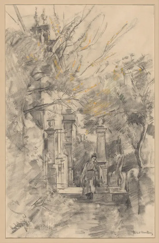 Vrouw bij de tuinpoort van het Koninklijk Paleis te Sevilla Wall Art by Unknown - High-Resolution Digital Print