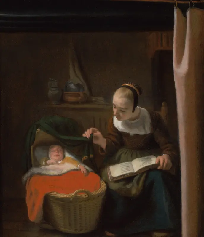 Vrouw bij de wieg Wall Art by Nicolaes Maes - High-Resolution Digital Print