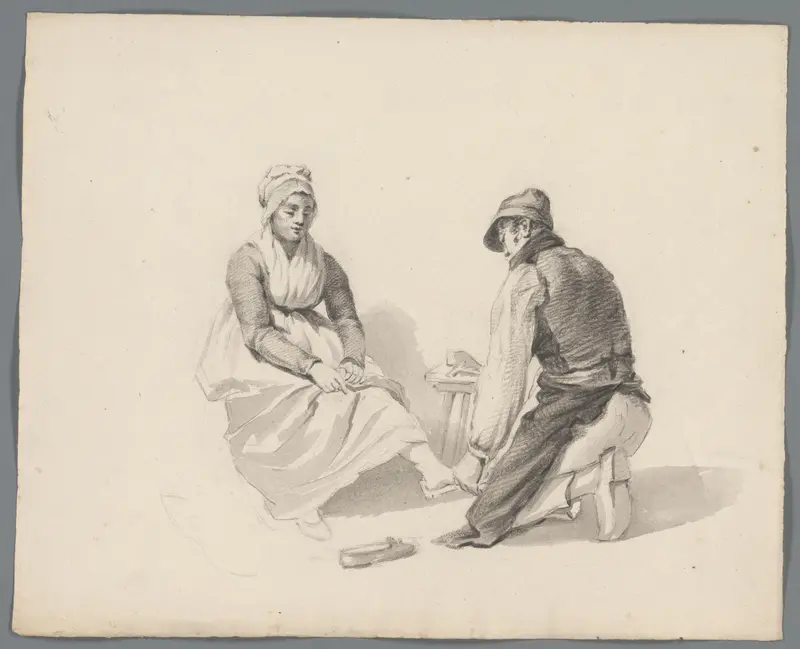 Vrouw bij een schoenmaker Wall Art by anonymous - High-Resolution Digital Print
