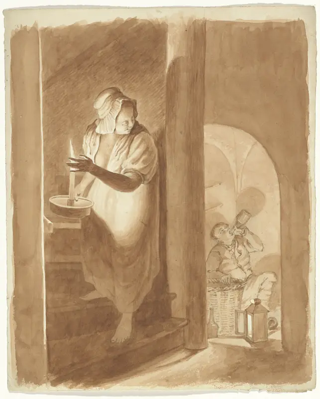 Vrouw die een drinkende man bespiedt Wall Art by Pieter van Loon - High-Resolution Digital Print