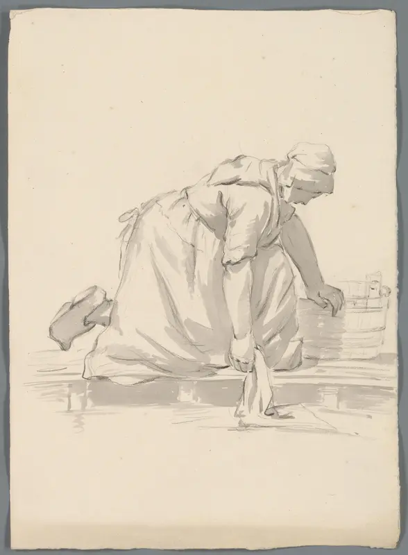 Vrouw die een vloer boent Wall Art by anonymous - High-Resolution Digital Print