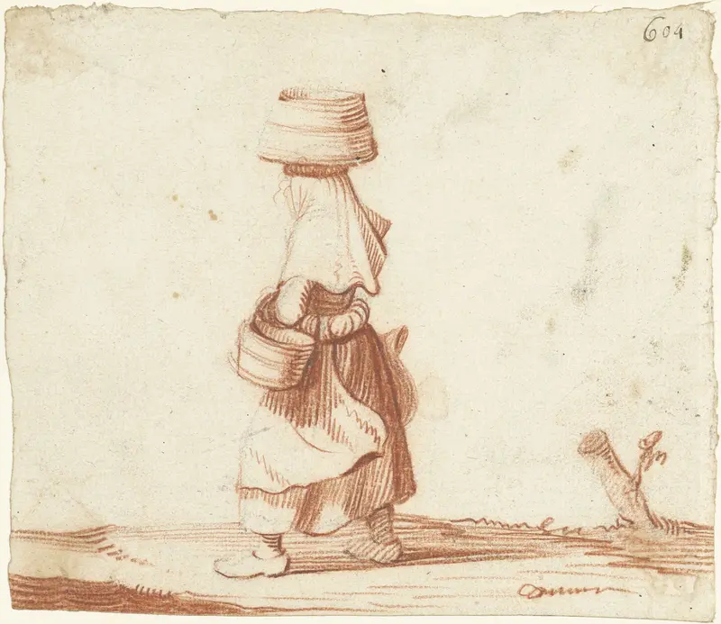 Vrouw die emmers draagt op een pad, naar links Wall Art by Harmen ter Borch - High-Resolution Digital Print