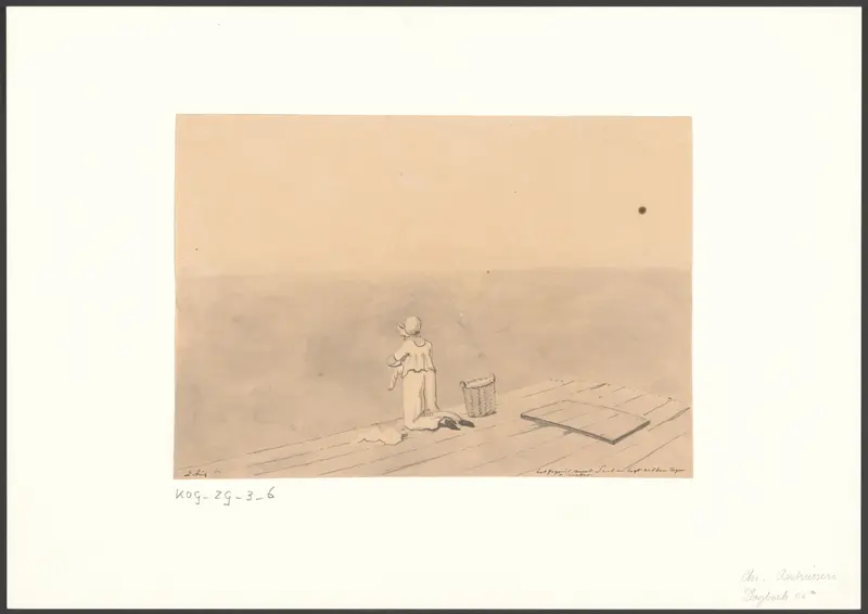 Vrouw doet de was op een steiger Wall Art by Christiaan Andriessen - High-Resolution Digital Print