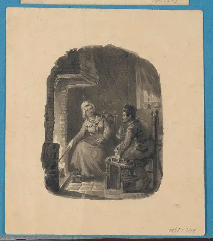Vrouw en man bij een haardvuur Wall Art by Johann Wilhelm Kaiser (I) - High-Resolution Digital Print