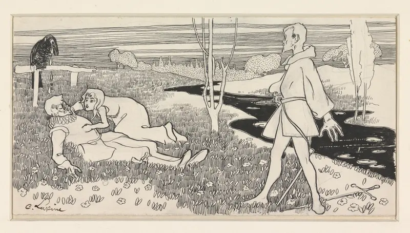 Vrouw geknield bij de verliezer van een duel Wall Art by C. Lapine - High-Resolution Digital Print