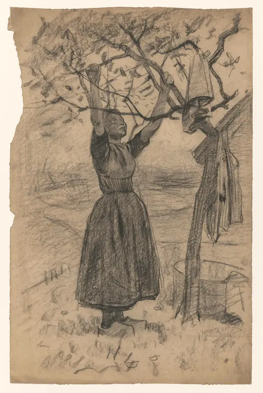 Vrouw hangt de was in een boom, naar rechts Wall Art by Willem Witsen - High-Resolution Digital Print
