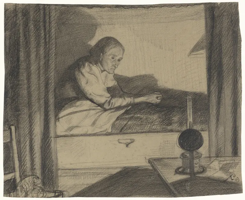 Vrouw Hogerhuis, zittend in bed (eerste ontwerp) Wall Art by Richard Nicolaüs Roland Holst - High-Resolution Digital Print