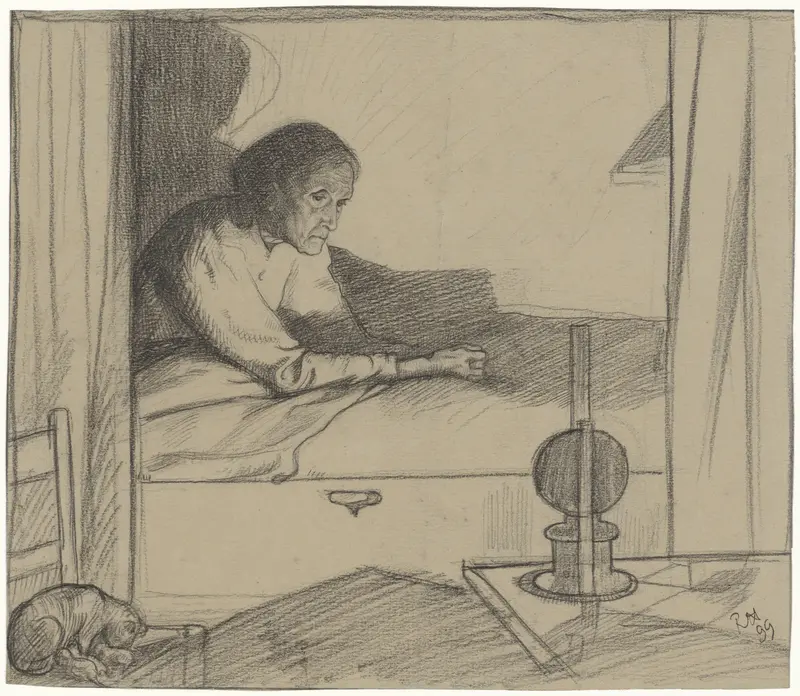 Vrouw Hogerhuis, zittend in bed (tweede ontwerp) Wall Art by Richard Nicolaüs Roland Holst - High-Resolution Digital Print