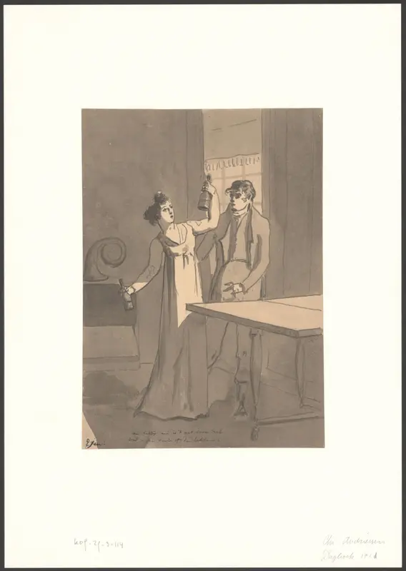 Vrouw houdt twee drankflessen omhoog Wall Art by Christiaan Andriessen - High-Resolution Digital Print