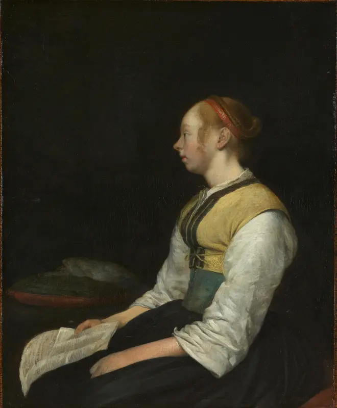 Vrouw in boerenkostuum Wall Art by Gerard ter Borch (II) - High-Resolution Digital Print