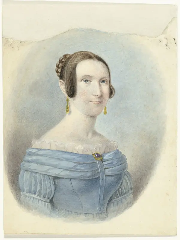 Vrouw in een blauwe japon, met gouden oorbellen Wall Art by Johannes Hari (I) - High-Resolution Digital Print
