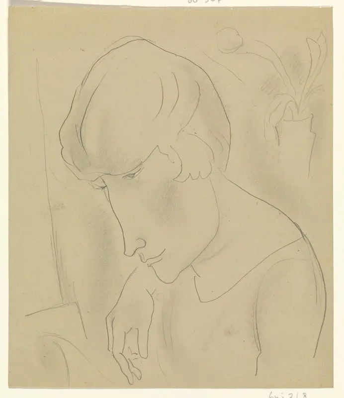 Vrouw in een kamer met bloemenvaas Wall Art by Leo Gestel - High-Resolution Digital Print