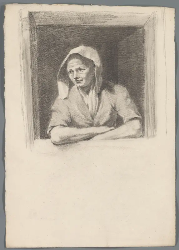 Vrouw in een raamkozijn Wall Art by anonymous - High-Resolution Digital Print