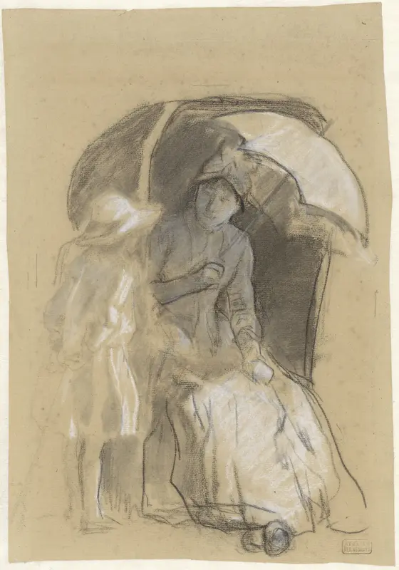 Vrouw in een strandstoel met daarnaast een meisje Wall Art by Albert Neuhuys (1844-1914) - High-Resolution Digital Print