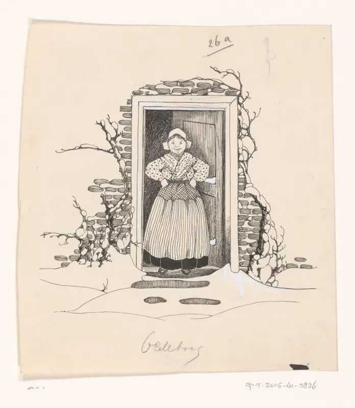 Vrouw in klederdracht in een deuropening Wall Art by anonymous - High-Resolution Digital Print