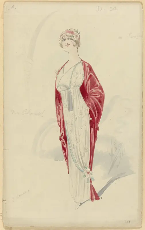 Vrouw in witte avondjurk met bloempatroon, 1914, No. D.34 Wall Art by Unknown - High-Resolution Digital Print