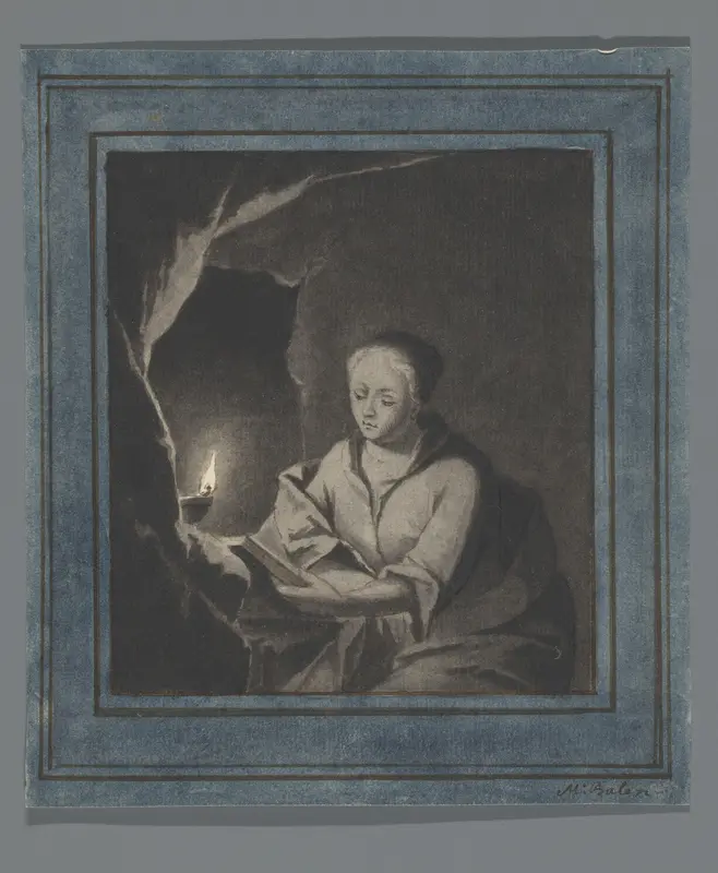Vrouw leest bij kaarslicht Wall Art by Unknown - High-Resolution Digital Print