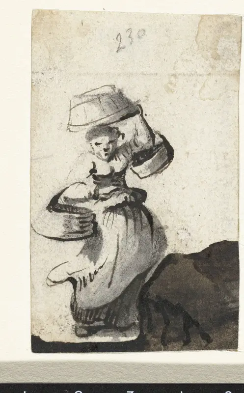 Vrouw lopend met drie emmers Wall Art by Unknown - High-Resolution Digital Print
