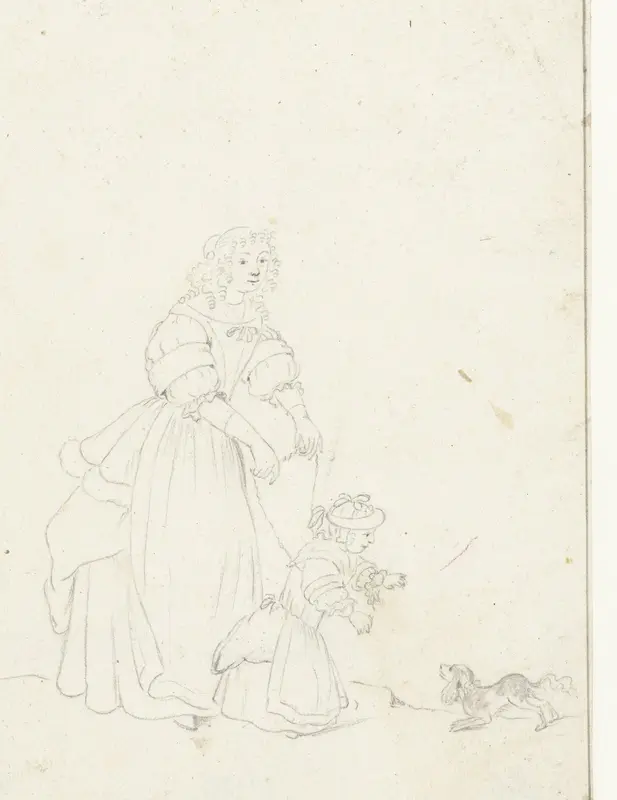 Vrouw lopend met een kind aan leidsels en een hond Wall Art by Gesina ter Borch - High-Resolution Digital Print