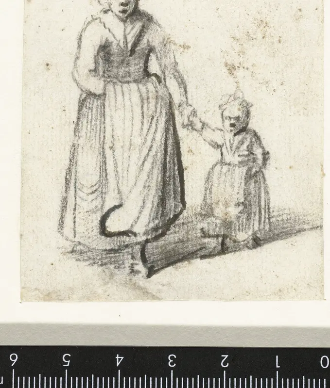 Vrouw lopend met een kind, van voren Wall Art by Harmen ter Borch - High-Resolution Digital Print