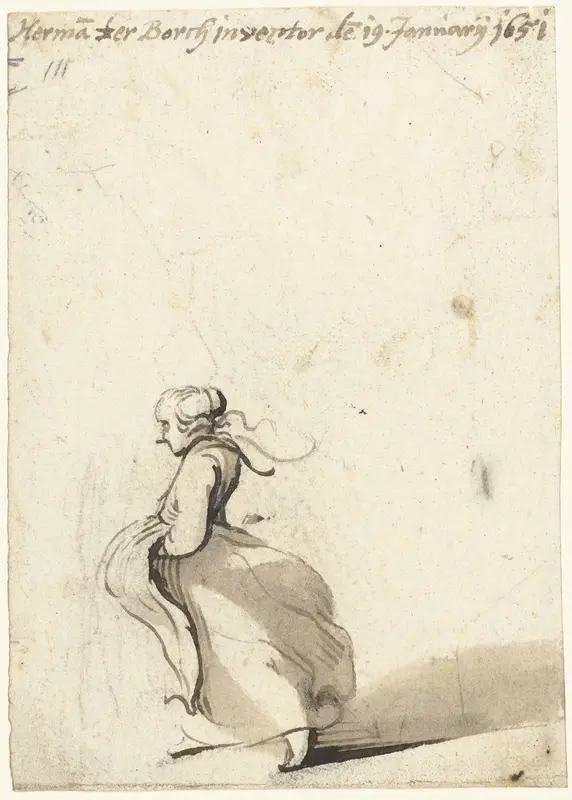 Vrouw lopend met haar handen onder haar schort, van opzij Wall Art by Unknown - High-Resolution Digital Print