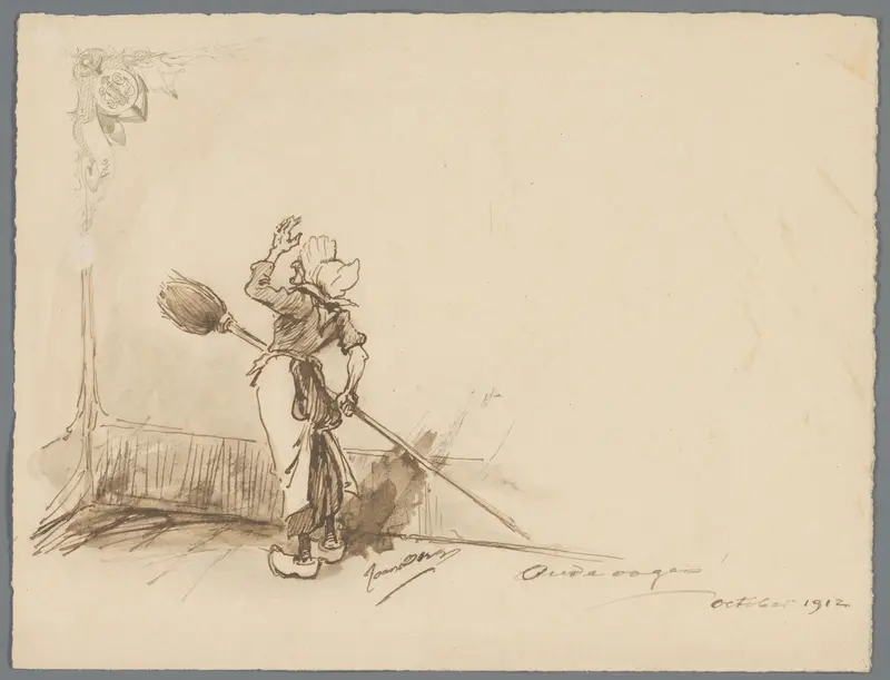 Vrouw met bezemsteel Wall Art by Unknown - High-Resolution Digital Print