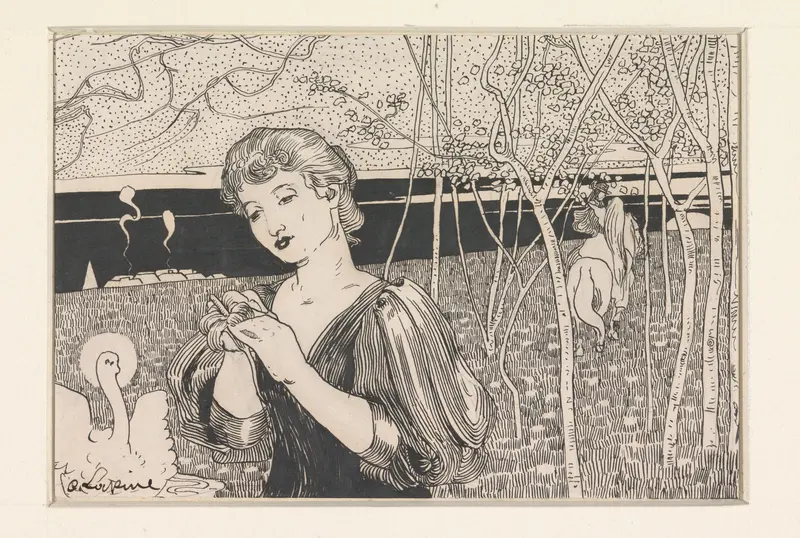 Vrouw met bloem, rechts een figuur te paard Wall Art by C. Lapine - High-Resolution Digital Print