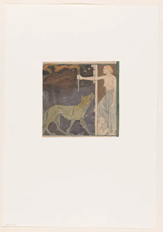 Vrouw met een fakkel, een kind en een wolf Wall Art by Richard Nicolaüs Roland Holst - High-Resolution Digital Print