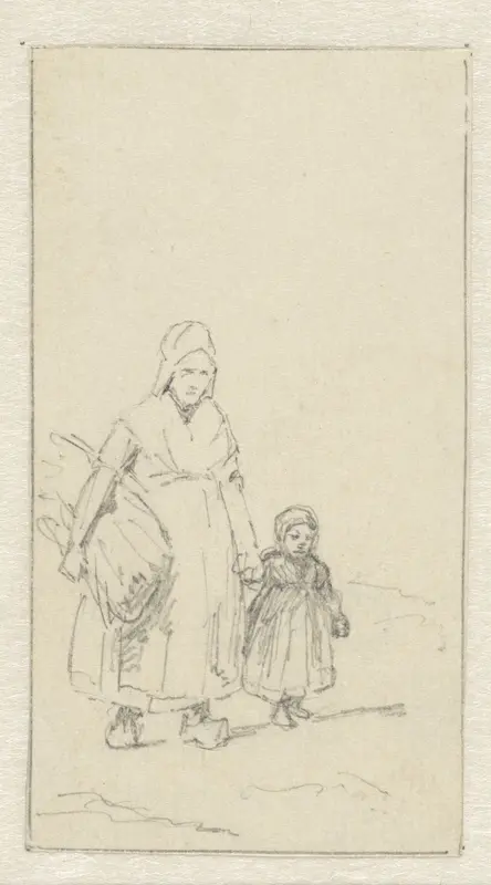 Vrouw met een kind aan de hand Wall Art by Christiaan Wilhelmus Moorrees - High-Resolution Digital Print