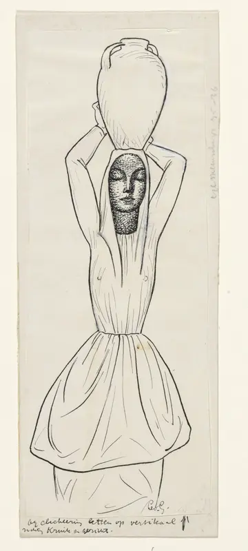 Vrouw met een kruik op het hoofd Wall Art by Unknown - High-Resolution Digital Print