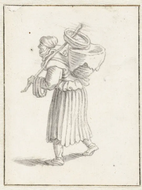 Vrouw met een mand op haar rug Wall Art by Herman Saftleven - High-Resolution Digital Print