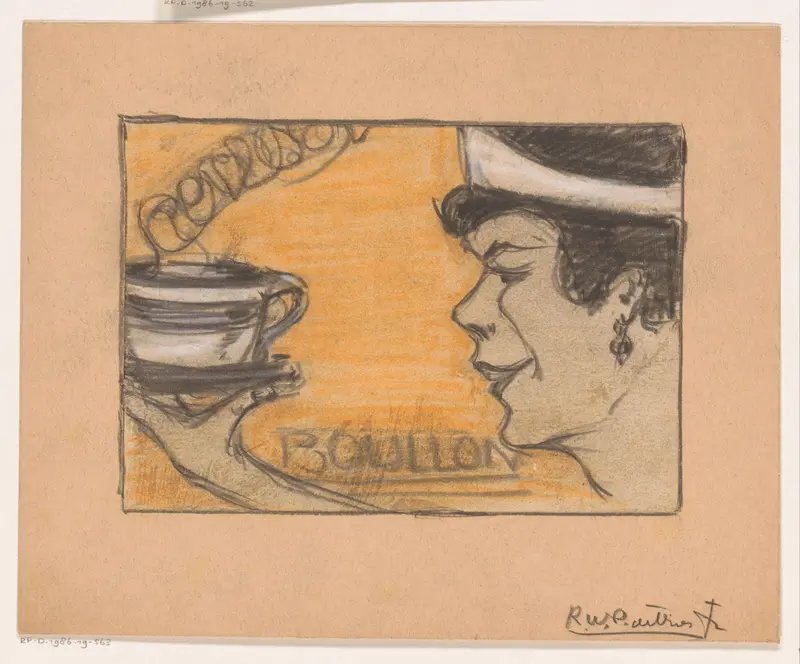 Vrouw met een mok bouillon Wall Art by Unknown - High-Resolution Digital Print