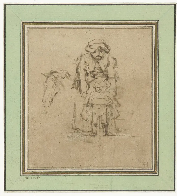 Vrouw met een plassend kind Wall Art by Rembrandt van Rijn - High-Resolution Digital Print