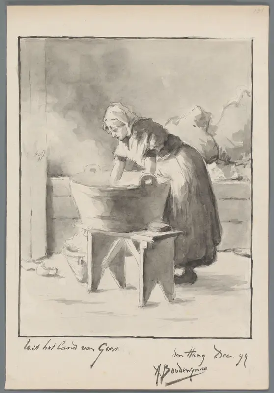 Vrouw met een wastobbe Wall Art by Unknown - High-Resolution Digital Print