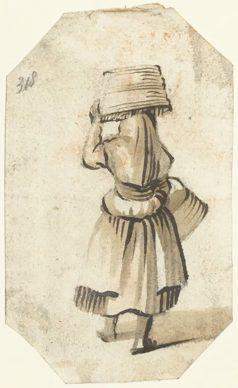 Vrouw met emmers en een sjaal over haar hoofd, van achteren Wall Art by Harmen ter Borch - High-Resolution Digital Print