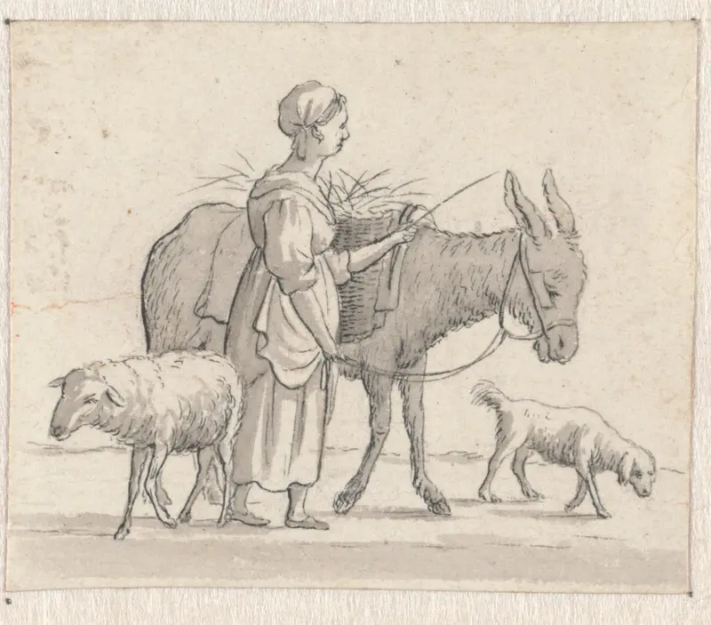 Vrouw met ezel, schaap en hond Wall Art by Pieter de Goeje - High-Resolution Digital Print