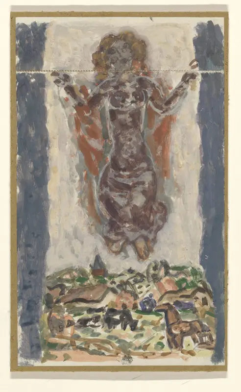Vrouw met gespreide armen boven een landschap Wall Art by Leo Gestel - High-Resolution Digital Print