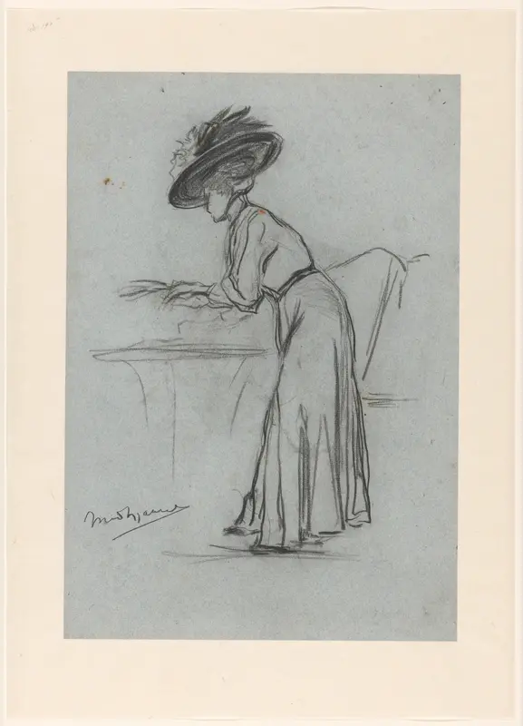 Vrouw met grote hoed, leunend naar links Wall Art by Marinus van der Maarel - High-Resolution Digital Print
