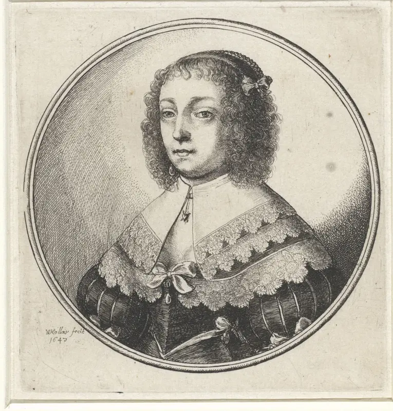 Vrouw met grote kanten kraag en gekruld haar Wall Art by Unknown - High-Resolution Digital Print
