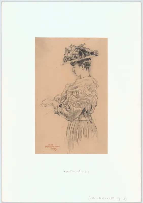 Vrouw met hoed en handschoen Wall Art by Unknown - High-Resolution Digital Print