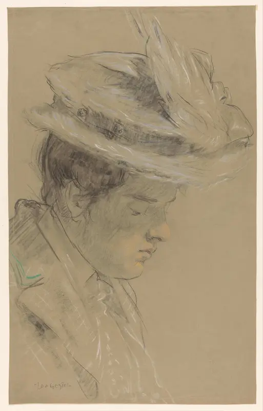 Vrouw met hoed, naar beneden kijkend Wall Art by Unknown - High-Resolution Digital Print
