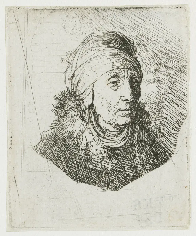 Vrouw met hoofddeksel en bontkraag: buste Wall Art by Rembrandt van Rijn - High-Resolution Digital Print