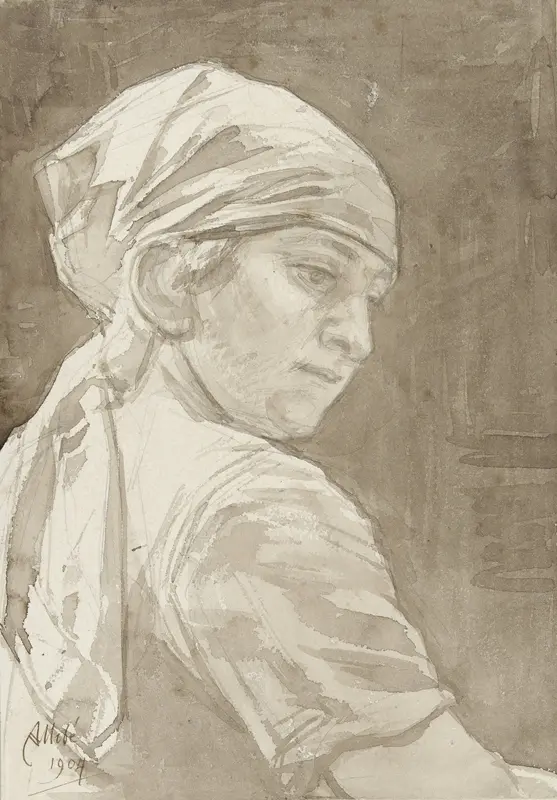 Vrouw met hoofddoek, naar rechts omkijkend Wall Art by August Allebé - High-Resolution Digital Print