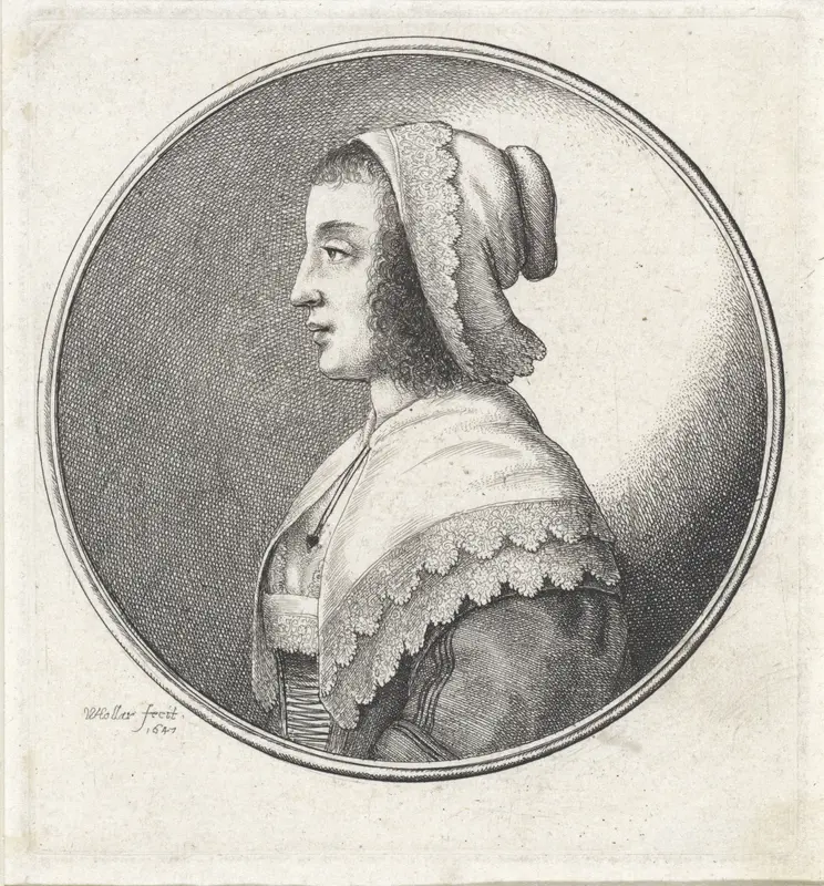 Vrouw met kanten hoofdkapje en bijpassende kraag, naar links Wall Art by Unknown - High-Resolution Digital Print