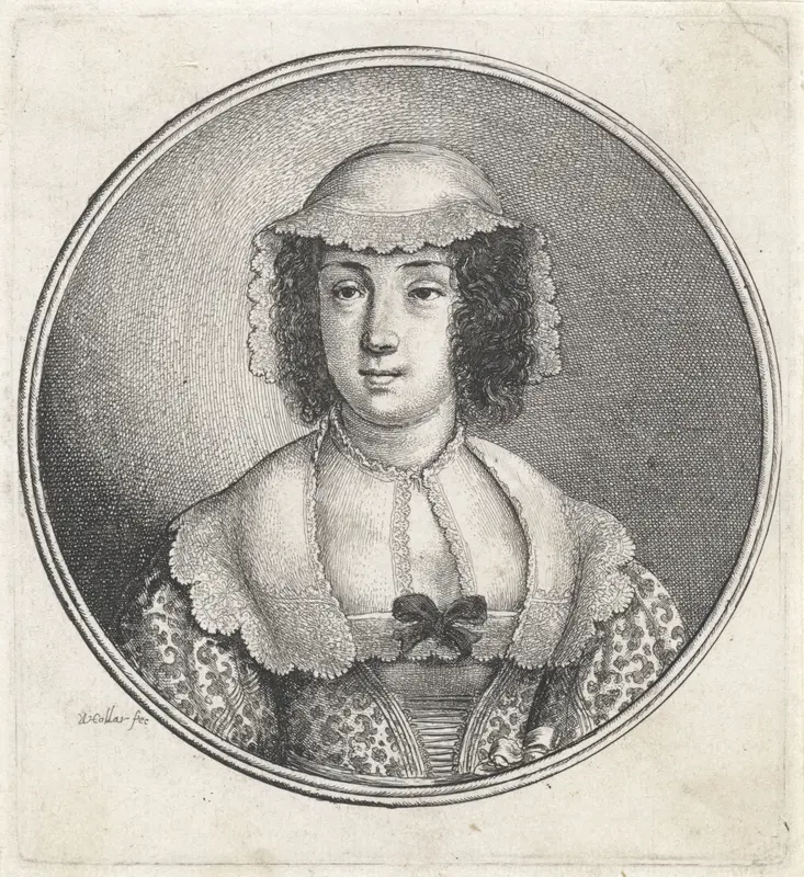 Vrouw met kanten hoofdkapje en een strik op het decolleté Wall Art by Unknown - High-Resolution Digital Print