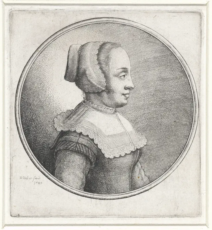 Vrouw met kanten hoofdkapje en vierkante kraag Wall Art by Unknown - High-Resolution Digital Print