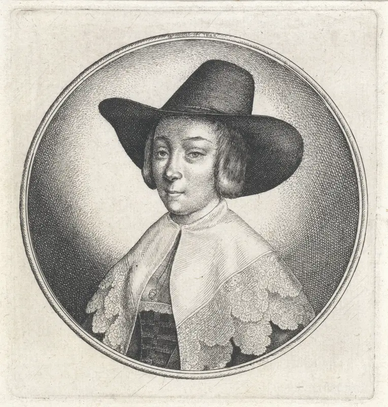 Vrouw met kanten kraag en breedgerande hoed Wall Art by Unknown - High-Resolution Digital Print