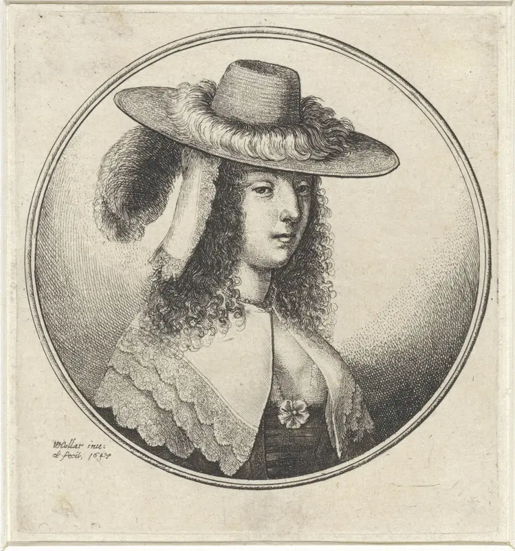 Vrouw met kanten kraag en gepluimde hoed Wall Art by Unknown - High-Resolution Digital Print