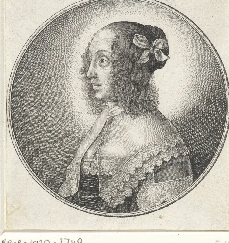 Vrouw met kanten kraag en strik in het haar Wall Art by Unknown - High-Resolution Digital Print